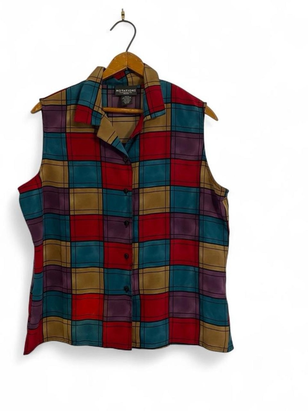Notations Petite Women's L Vintage 90s Multicolor Geometric Sleeveless Shirt
